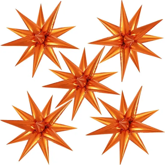 60 Pcs Orange Star Balloons Foil Starburst Balloons Explosion 12 Point Cone Balloon Large for Wedding Anniversary Backdrop Birthday Party Decorations {1}