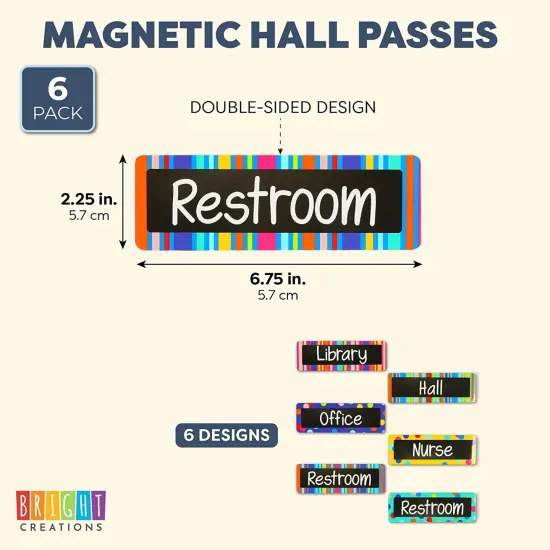 Magnetic Hall Pass for Whiteboard, Teacher Supplies for Classroom (6 Pack) Multicolor {2}