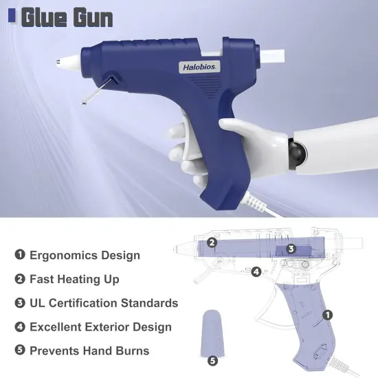 Hot Glue Gun with 20 Glue Sticks, Halobios Fast Preheating Glue Gun Hot Melt Glue Gun and Stick Set, Hot Glue Gun Full Size for Making Decoration School DIY Crafts Projects Home Repairs (40W Blue) {5}