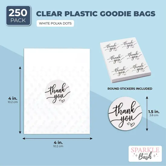 Polka Dot Goodie Bags, Thank You Stickers for Party Favors (White, 4 in, 250 Pack) {2}