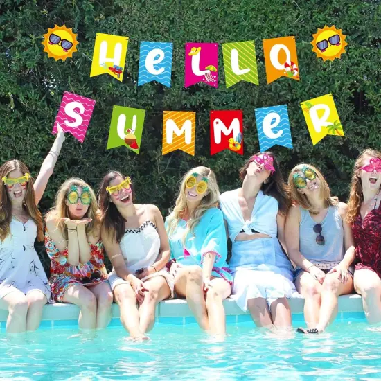 Hello Summer Banner - No DIY, Summer Banner for Summer Party Decorations, Hello Summer Sun Signs for Birthday Beach Pool Decorations, Tropical Party Decorations {2}