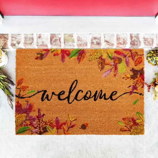 Natural Coco Coir Autumn Leaves Mat 36"L x 24"W for Thanksgiving, Front Door, Welcome Doormat for Fall Decor, Porch Brown {2}