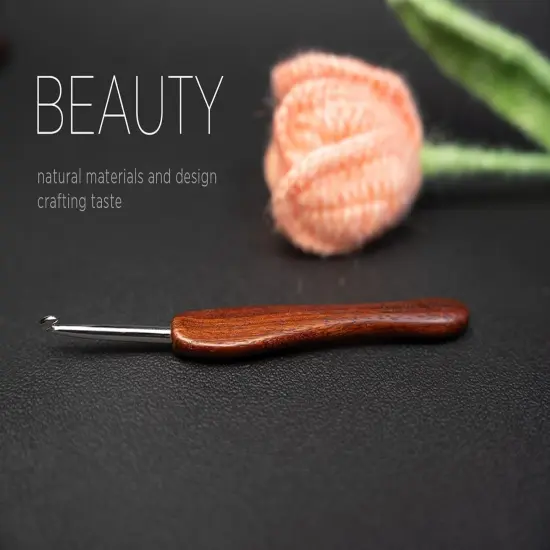 Mimosa 4mm Single Crochet Hook, Available in 0.6mm-6.5mm, Ergonomic Hand Polished Stainless Steel Inline Pointy Wood Handle Crochet Hook {2}