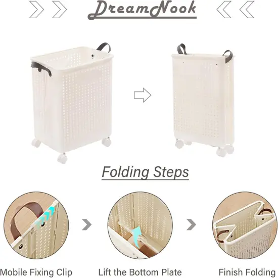 Collapsible laundry Hamper, Laundry hamper with Wheels, Plastic Foldable Laundry Hamper, Dirty Clothes Hamper with Handles for Laundry Room, Bedroom & Bathroom {3}