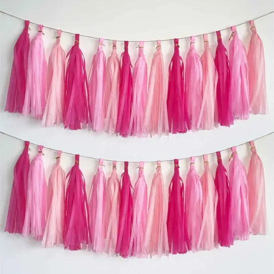 Hot Pink Light Pink Tissue Paper Tassels Party Tassel Garland Banner for Party Decorations, DIY Kits,15PCS {1}