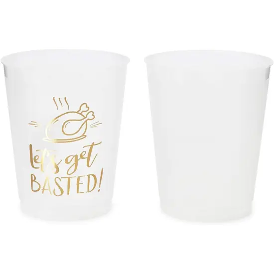 Sparkle and Bash 16 Pack Thanksgiving Plastic Cups, 16 oz Disposable Clear Tumblers - Let's Get Basted Gold Foil Design - Friendsgiving Holiday Party Supplies {5}