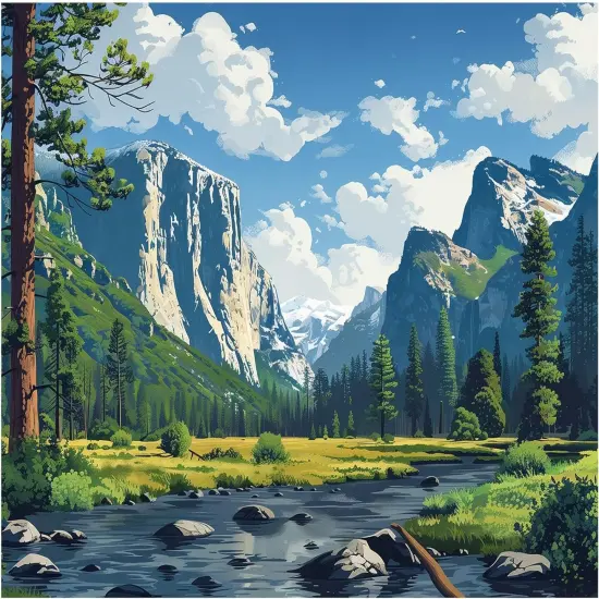Yosemite National Park Paint by Numbers for Adults, Mountains Landscape Paint by Number Kits, Forest River Fir DIY Oil Painting for Gift Home Decor(16X20inches, No Frame) {1}