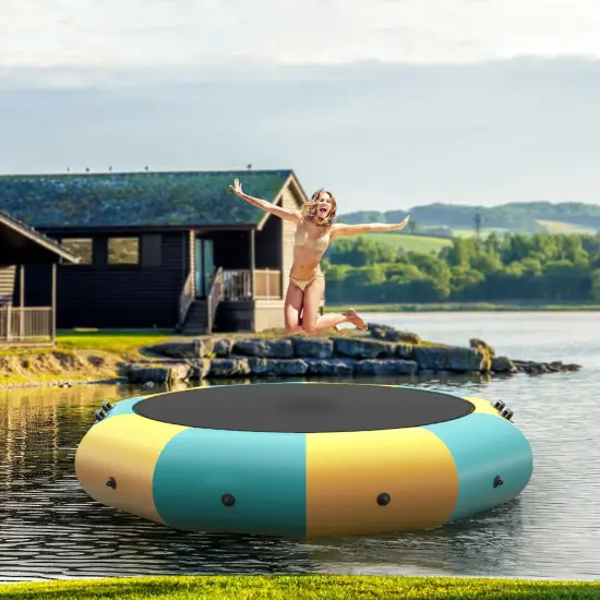PVC Inflatable Floating Trampoline with 330 lbs Capacity and Ladder Yellow {2}