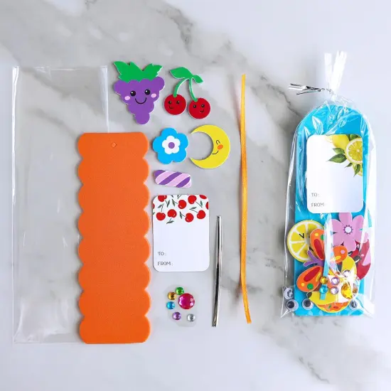 36 Sets Summer Cute Crafts Kits DIY Colorful Whimsical Bookmarks Decorations Art Sets Fruits Sweet Treats Animals Sun Rainbow Foam Stickers {4}