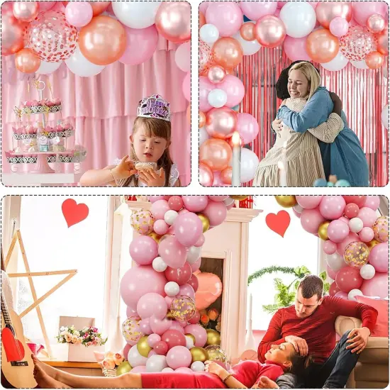 60PCS Pink Balloons, 12 Inches White Gold Confetti Latex Balloons with Ribbon Thicken {5}