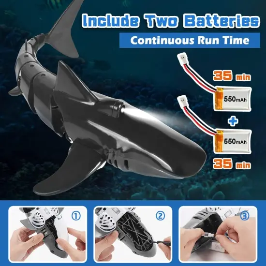 Summer 2.4G Remote Control Shark Toy 1:18 Scale High Simulation Shark for Swimming Pool Bathroom - Great Gift RC Boat Toys for 6+ Year Old Boys and Girls (with 2 Batteries) {2}