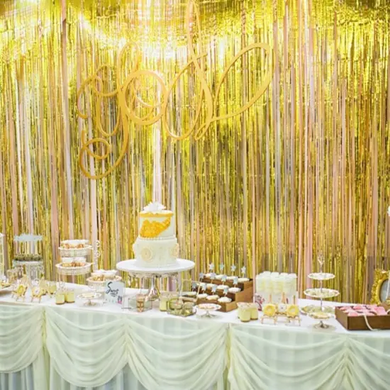 Gold Metallic Tinsel Foil Fringe Curtain, 3 Pcs 3.3ft x6.6ft Photo Booth Backdrop Streamer Curtains&Photo Booth Props, Party Decorations for Bachelorette Graduation Wedding Birthday (Gold) {5}