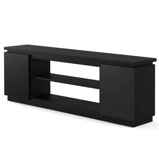 70" Entertainment TV Center with 3 Adjustable and Removable Shelves and 2 Enclosed Cabinets Black {8}