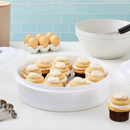 Round Dessert Carrier with Lid and Handle, 12 Inch Container for Cheesecake, Pie, Cupcakes (White, 12x4in) {2}