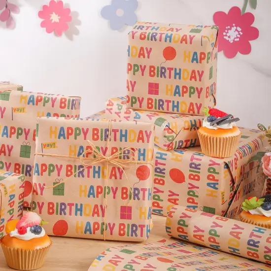Birthday Wrapping Paper 17 Inch X 33 Feet Kraft Wrapping Paper {5}