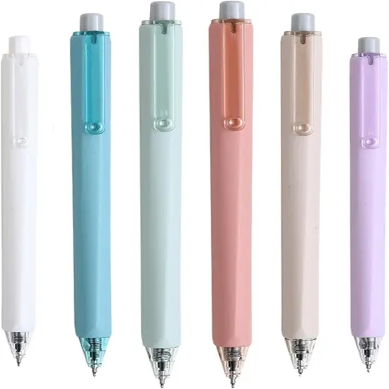 Retractable Gel Pens, 6 Pastel Exterior Colors, 0.5mm Fine Point, Quick Drying, Writing Drawing, Black ink gel pens, Box of 6 Pens (6) {1}