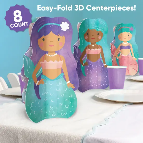 Big Dot of Happiness 8 Count Mermaid Characters 3D Centerpiece Table Decorations, Freestanding Mermaid Centerpieces for Girls' Birthday Party Decor {5}