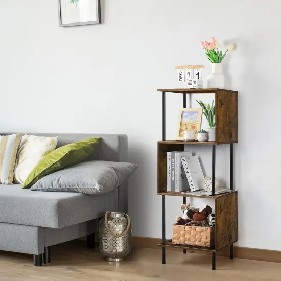 4-Tier S-Shaped Bookcase &ndash; Modern Freestanding Wooden & Metal Shelves for Farmhouse, Living Room, Bedroom, Home Office &ndash; Space-Saving Storage with Anti-Tip Kit {5}