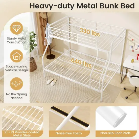 Twin Over Full Metal Bunk Bed with Guardrails, Ladder, Storage Space and Sturdy Construction White {6}