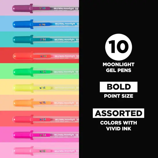 Gelly Roll Moonlight 10 Gel Pens - Bold Point Ink Pen for Journaling, Art, or Drawing - Assorted Bright Ink - Bold Line - 10 Pack {1}