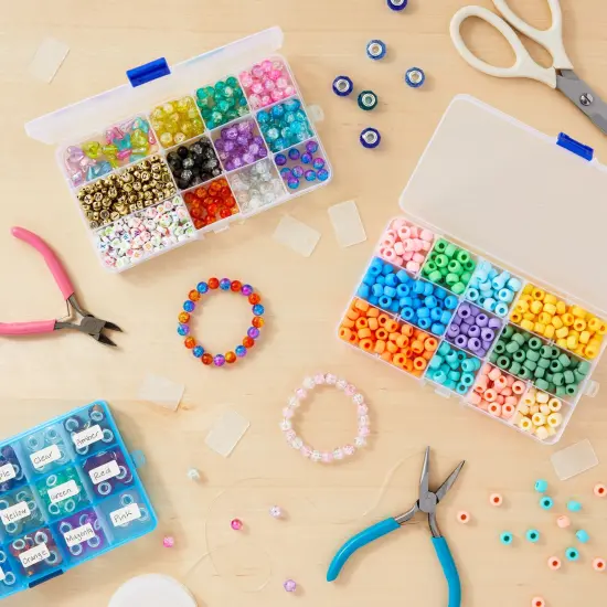 6 Pack Plastic Jewelry Organizer Box with Labels and Dividers for Custom Organization (7 x 4 x 1 in) Clear {2}