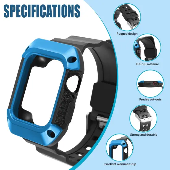Insten Watch Band with Rugged Bumper Case For Apple Watch 40mm Series 6 SE 5 4, Replacement Strap, Black/Blue {3}