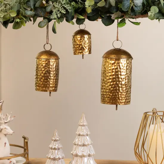 Northlight Hammered Iron Dome Bells Christmas Decorations -Set of 3 Gold {4}