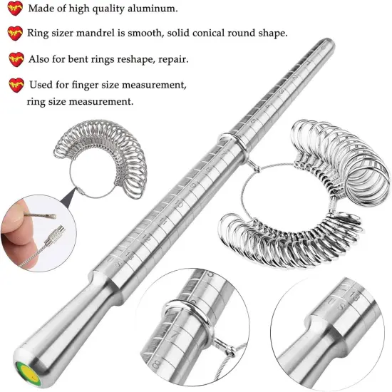 Rould Ring Mandrel Metal Ring Sizer Gauge Set with Jewelers Rubber Mallet Hammer Ring Measurement Tool Finger Sizing Size Measuring US Sizes 0-13 Steel Jewelry Making Tools {3}