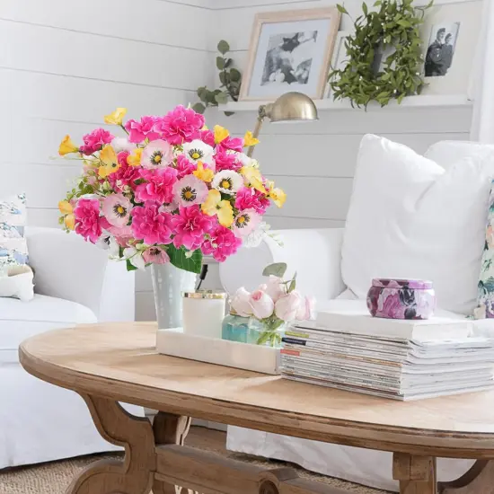 6 Bundles Summer Tabletop Floral Arrangements Artificial Flowers Silk Poppy Flowers for Decoration Real Touch Fake Flowers with Stems Faux Wildflowers {4}