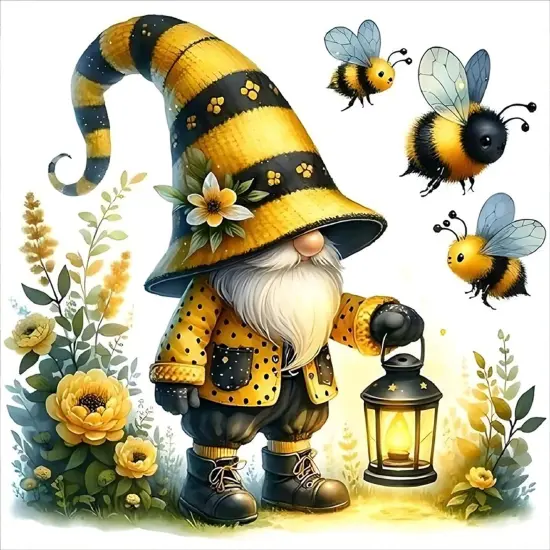 5D Gnome Diamond Art Kits for Adults, Full Drill Gnomes with Flower Bee Diamond Painting Kits {1}