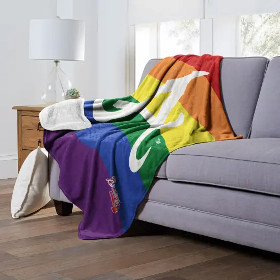 MLB Pride Series Silk Touch Sherpa Throw Blanket 50&times;60 Inches Atlanta braves {4}