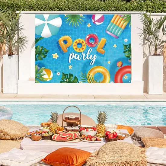 Summer Banner Pool Party Decorations, Pool Party Decorations Banner Backdrop Summer Party Decorations, Hanging Beach Themed Summer Party Decorations with Rope (72&times;44 Inches) {4}