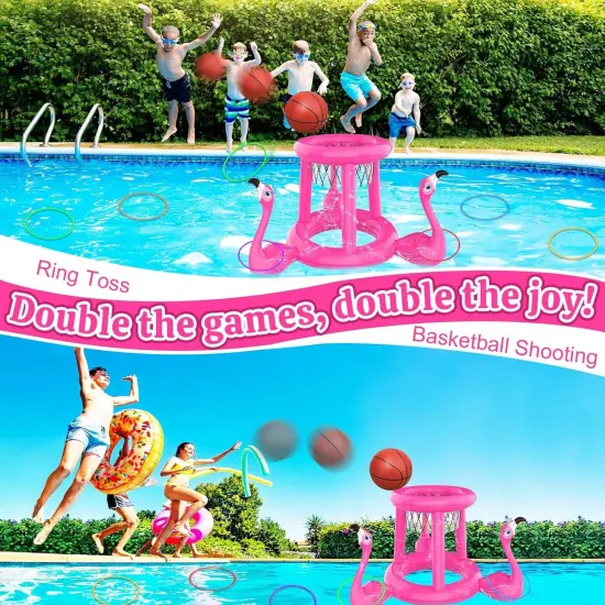Pool Floats Toys Set, 2-in-1 Floating Basketball Hoops & Pool Ring Toss, Fun Summer Water Games for Kids Ages 8-12 {2}