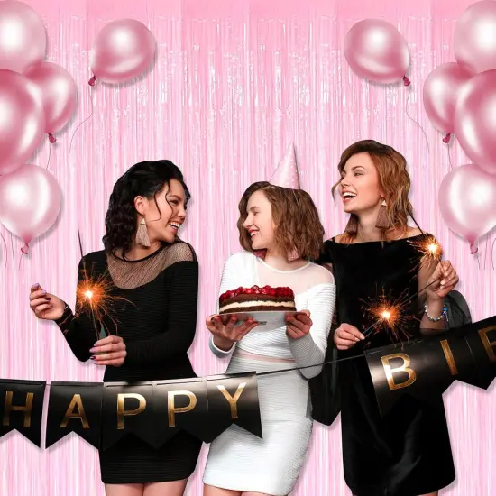 6 Pack Macaron Pink Foil Fringe Curtain Backdrop, 3.28Ft x 8.2Ft Metallic Tinsel Foil Fringe Streamer Curtains for Photo Booth {4}