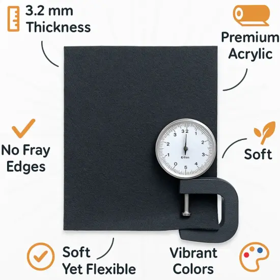 3.2mm Thick Acrylic Felt Sheets &ndash; 12" x 18" Multi-Color or Single Color Options Black {7}