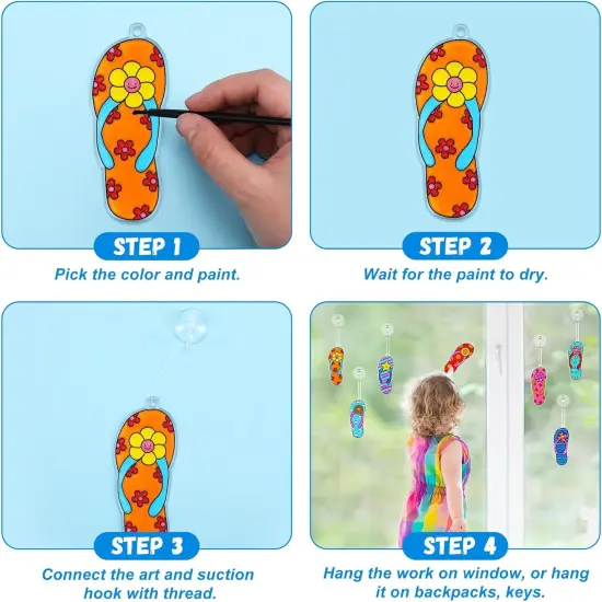 28 Sets Flip Flop Suncatchers Craft Kits for Kids Summer Window Paint Art Ornaments Crafts Flip Flop DIY Decor {4}