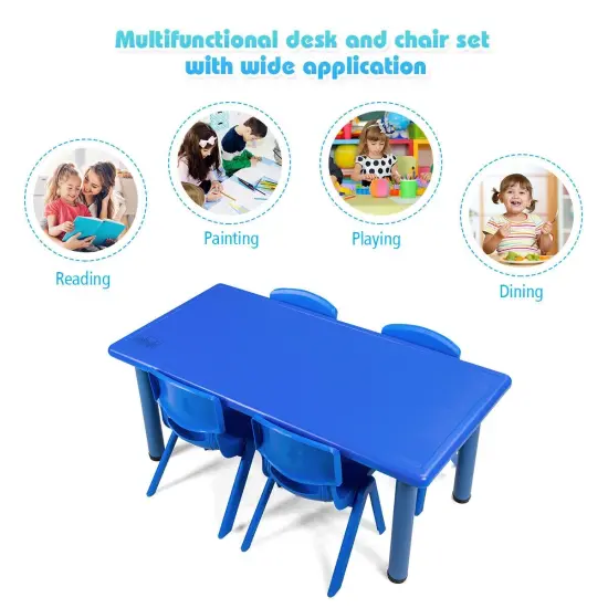 Kids Plastic Rectangular Play Table with Steel Pipe Suitable for Indoor or Outdoor Use Blue {6}