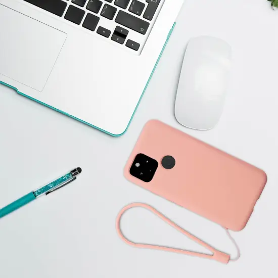 Insten Liquid Silicone Case For Google Pixel 5 (2020) Soft Microfiber Lined Full Body Protective Slim Cover, Pink {6}