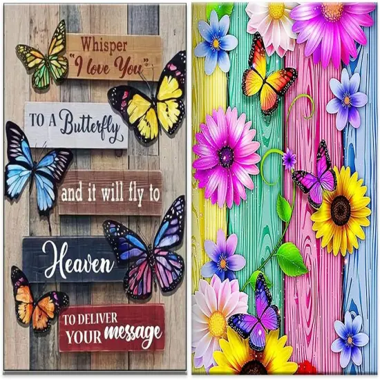 2-Piece Butterfly Diamond Painting Kits for Adults, Round Full Drill Diamond Painting Kits 5D DIY Diamond Painting Kits Diamond Art Kits for Home Wall Decor 12"x16" {1}