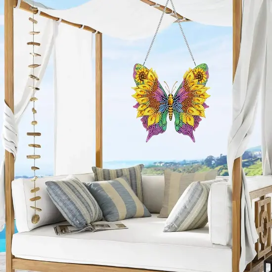 Butterfly Diamond Painting Hanging Ornament,Sunflower Double Side Hanging Kit with Chain, 7.5x7.5 inch Crystal Pendant Art Craft for Gift Home Wall Door Decoration-1 {5}