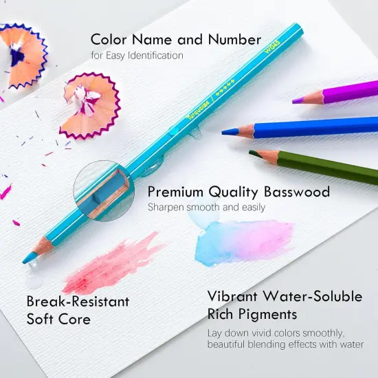 Professional Watercolor Pencils, Set of 72, Studio Collection Artist Pencils, Pre-Sharpened Water Colored Pencils, Firm Texture, Watersoluble, Great Holiday Gifts for Adult or Teens {3}