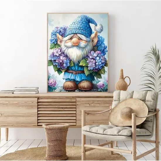 Flowers gnome Paint by Number for Adults Beginner,Hydrangea Paint by Numbers on Canvas,Blue gnome Paint by Numbers Kits with Brushes Pigment Suitable for Home Wall Decoration Without Frame 16x20 Inch {2}