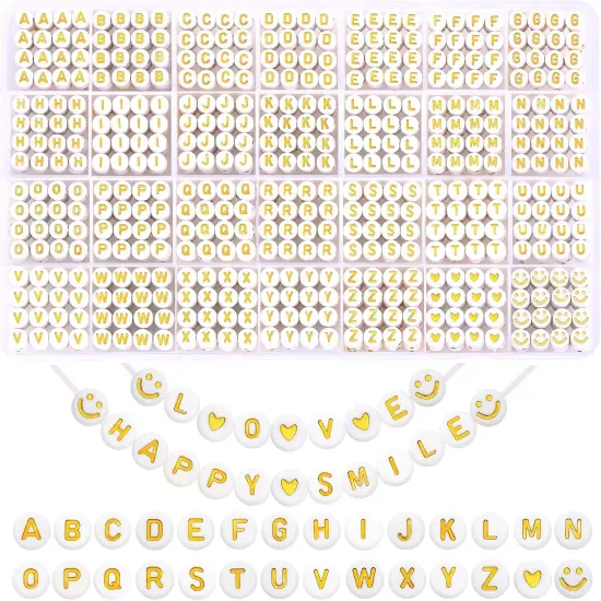 1400pcs Round Letter Beads for Jewelry Making, 28 Style Gold A-Z Alphabet Acrylic Beads Kits Heart Beads for Bracelets Making {1}