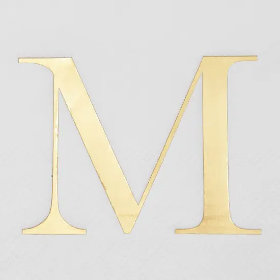 Sparkle and Bash 100 Pack Gold Foil Initial Letter M White Monogram Paper Napkins for Wedding Reception, Table Decorations (4 x 8 In) {5}