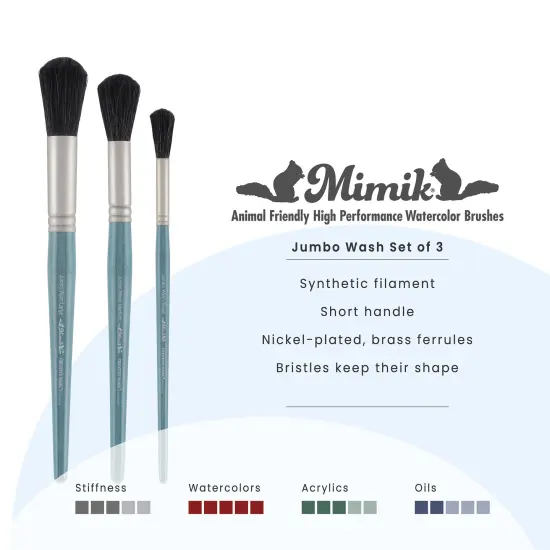 Creative Mark Mimik Professional Watercolor Brushes - Jumbo Wash Set of 3- Synthetic Squirrel Hair - Natural Bristle Artist Brushes for Watercolors, Gouache & Acrylics - Imitates Natural Squirrel and Sable Hair {3}