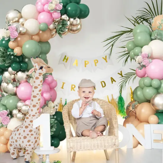 128Pcs Sage Green and Pink Balloon Arch Kit, Dusty Olive Green Blush Peach Beige Cream White Gold Latex Balloon Garland Kit {4}