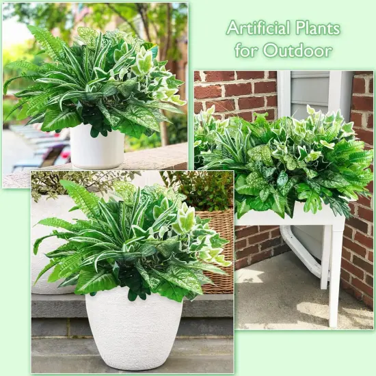 16 Bunches Fake Plants Outdoor UV Resistant Artificial Bushes Green Boxwood Shrubs Faux Plastic Plants Greenery Stems for Spring Outdoor Garden Patio Front Porch Yard Home Decor {5}
