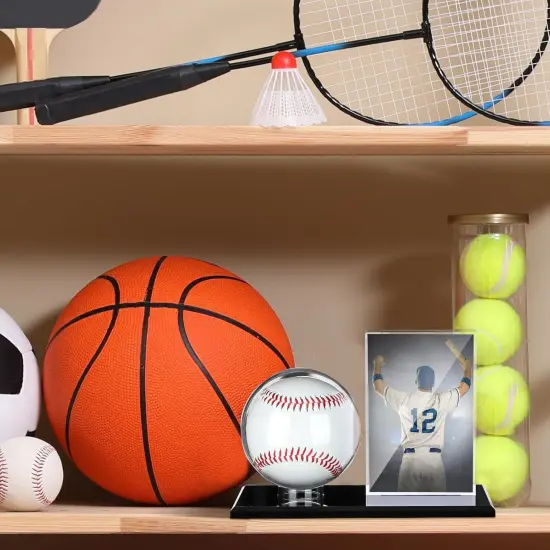 Acrylic Baseball Display Case for Ball and Cards Clear Base Ball Holder Ring Stand Set Centerpieces Protector Memorabilia Showcase for Official Size Baseball(Small) {4}