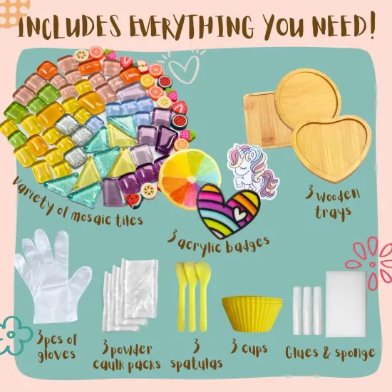 Summer Craft Kit - Decorate Your Own Unicorn and Rainbow Design Coaster with Glass Tiles. Birthday Gift, Fun DIY Art and Craft Supplies. Girls, Kids & Teens Activity Kit {4}