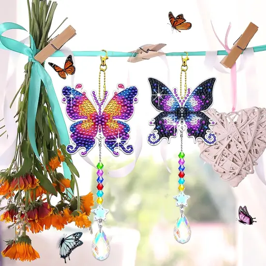 6 Pcs Butterfly Diamond Art Kits for Adults Beginner DIY Diamond Art Suncatchers Wind Chimes Small Diamond Painting Kits Arts and Crafts for Adults Gem Paint by Numbers Hanging Ornament {2}